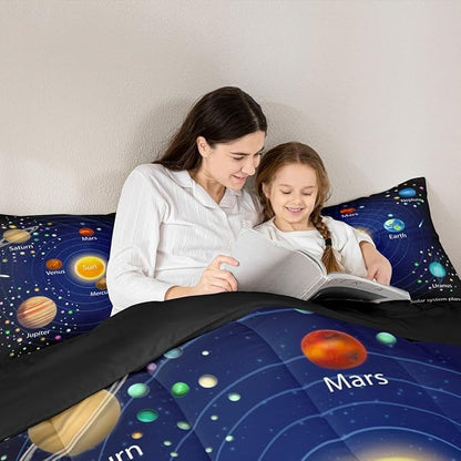 Feelyou Outer Space Comforter Set Boys Universe Planet Bedding Set for Kids Boys Girls Galaxy Comforter Planet Quilt Set 1 Comforter Set with 2 Pillowcases Full Size
