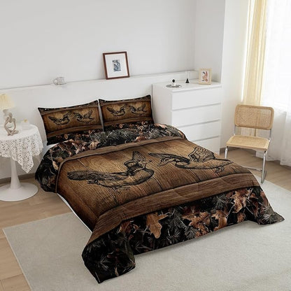 Erosebridal Rustic Farmhouse Bedding Comforter Sets Full Tree Branches Camo Cabin Bedding Set Hunting Animal Mallard Duck Comforter Set for Boys Men Woodland Camouflage Wildlife Quilt Set