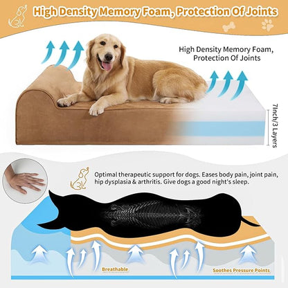 Orthopedic Dog Beds for Large Dogs, 7" Memory Foam Dog Beds with Waterproof Liner, Durable Microsuede Cover, Removable and Washable, Nonskid Bottom, 60"x48"x7" XXL Khaki