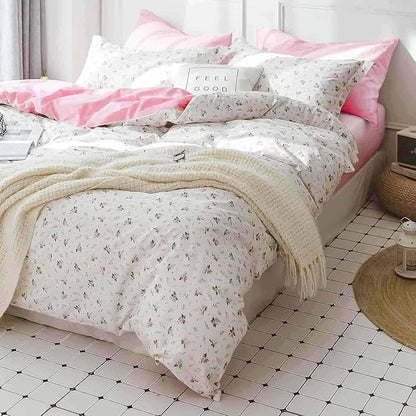 Nanko Pink Floral Comforter Set Full Size, 3pc White Farmhouse Flowers Leaves Botanical Pattern Microfiber Comforter Set, All Season Soft & Lightweight Reversible Comforter for Women Girl 80"x90"