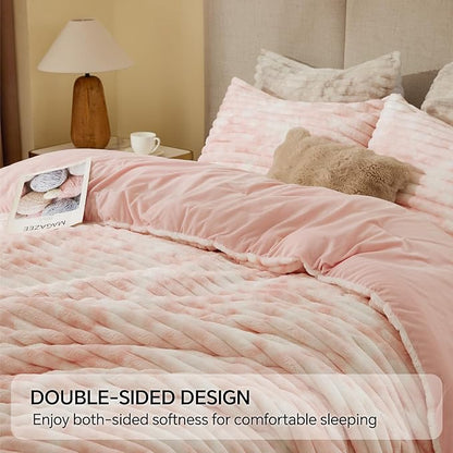 BEDELITE Fleece Twin Comforter Set -Super Soft & Warm Fluffy Pink&White Bedding, Luxury Fuzzy Heavy Bed Set for Winter with 1 Pillow case