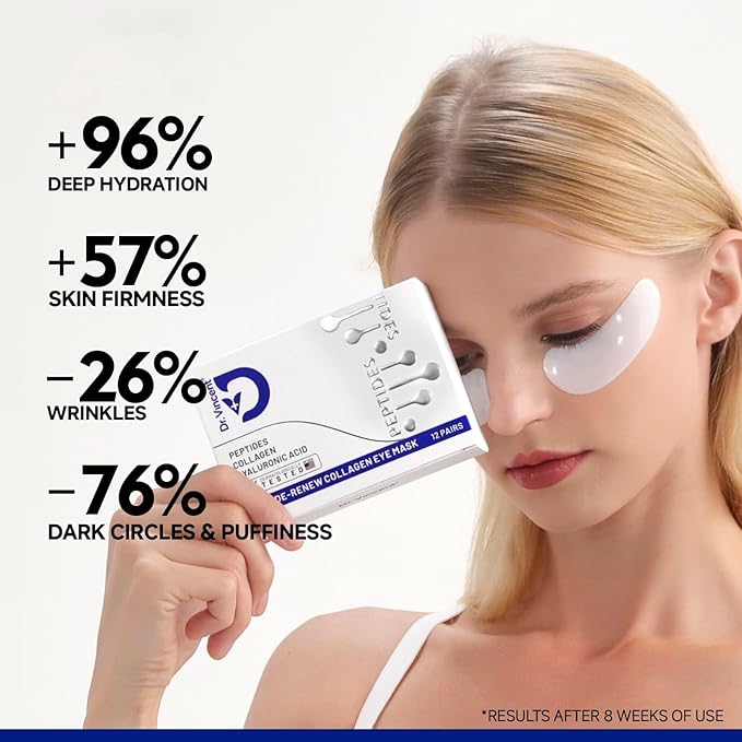 Peptide Under Eye Patches, Firming Eye Patches Instant Reduces Dark Circles and Puffiness, Collagen Under Eye Mask for Bags Treatment, Wrinkles, 12 Pairs, Vegan