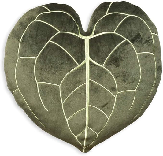 Green Philosophy Co. Anthurium Clarinervium Leaf Throw Pillow - Khaki Green