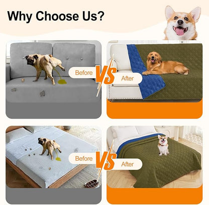 Smiry Reversible Waterproof Couch Covers for Sofa, Washable Dogs Pet Couch Covers for 3 Cushion Sofa Pet Friendly, Water Resistant Furniture Protector Slipcover, Geometric (30"x53", Green/Navy)