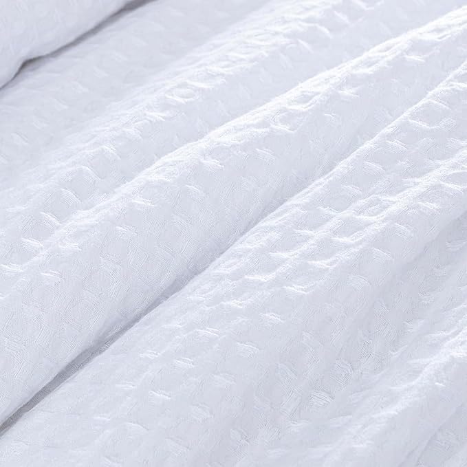 Chezmoi Collection Wilmer 3-Piece Waffle Weave Comforter Set - Soft and Cozy All Season Bedding Set, Queen, White