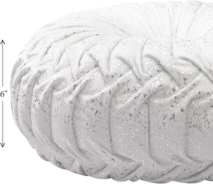 EUCIOR Round Throw Pillows,White and Silver Throw Pillows,White Decorative Pillow,Pumpkin Pleated Handmade Round Velvet Decorative Pillow for Sofa Bedroom Livingroom