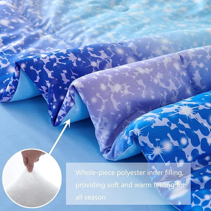 PERFEMET Queen Comforter Set with Sheets 6 Pieces Girls Bedding Set Fluffy Bed in A Bag for Girl Bedroom Colorful Rainbow Glitter Bed Sets for Kids Teens Girls (Blue, Queen)
