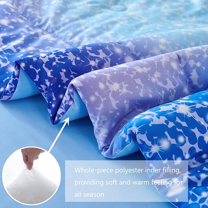 PERFEMET Blue Twin Comforter Set for Girls, 6 Pieces Twin Bed in A Bag, 3D Colorful Kids Bedding Comforter Set with Sheets, Tie Dye Ombre Fluffy Teen Girl Bed Set (Blue, Twin)