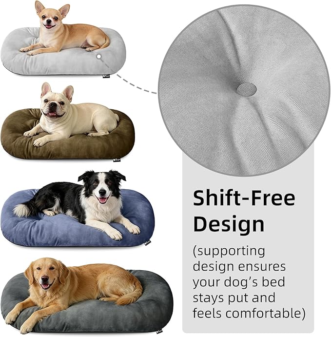 Dog Bed for Small Dogs & Cats 23”x17”, Non-Slip Washable Faux Silver Fox Fur Crate Pad, Durable Oval Pet Mat, Light Grey