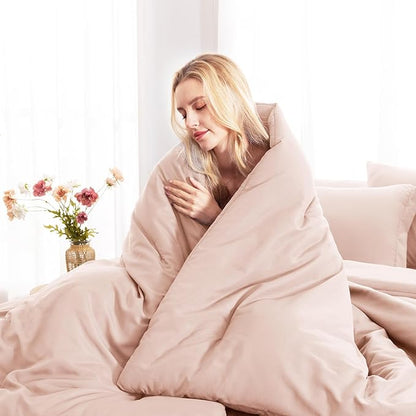 CozyLux Twin Comforter Set Blush Pink, 5 Pieces Bed in a Bag Twin Comforter Set with Sheets, All Season Bed Sets with Down Alternative Comforter, Fitted Sheet, Flat Sheet, Pillow Sham and Pillowcase