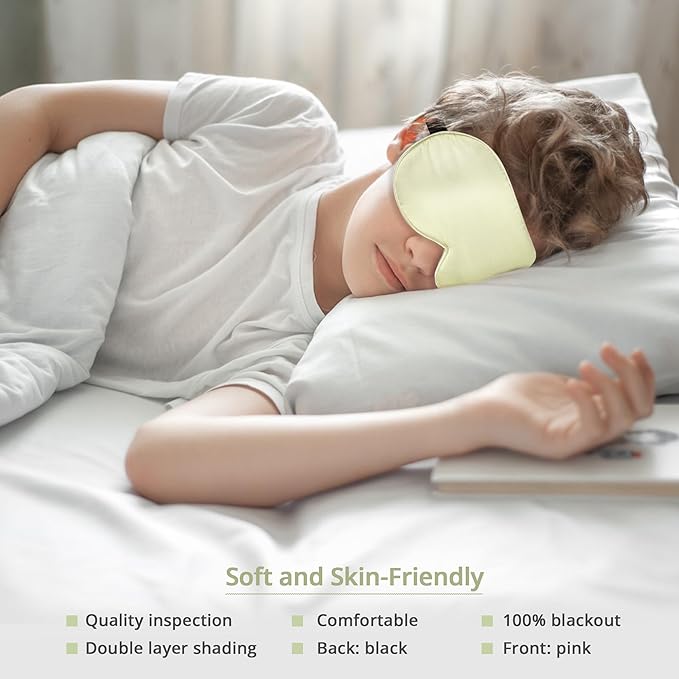 Kids Sleep Mask Eye Cover, 100% Real Natural Pure Silk Eye Mask with Adjustable Strap, Blindfold Kids Eye Mask for Sleeping, Eye Shade for Boys Girls and Adult, Pressure-Free Comfort (Light Green)