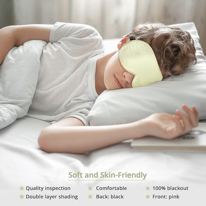 Kids Sleep Mask Eye Cover, 100% Real Natural Pure Silk Eye Mask with Adjustable Strap, Blindfold Kids Eye Mask for Sleeping, Eye Shade for Boys Girls and Adult, Pressure-Free Comfort (Light Green)