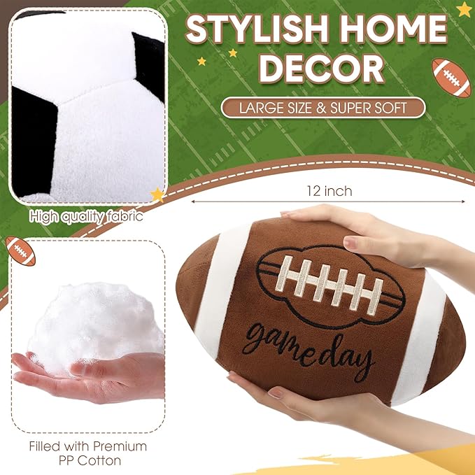 Yousoontic Football Plush Throw Pillow 11.8 Inch Fluffy Durable Stuffed Football Pillow for Room Decoration Cute Rugby Shaped Cushions for Bedroom Nursery Room Decoration Soft Sports Ball