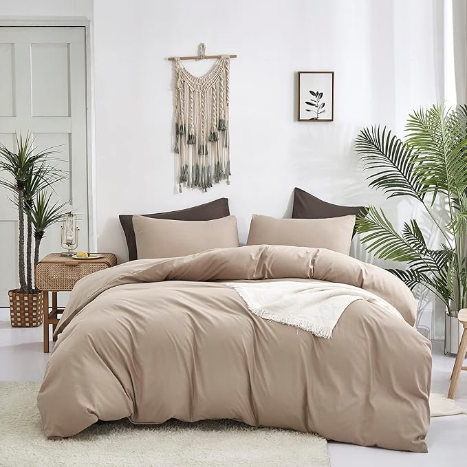 KAREVER Deep Champagne Comforter Twin Cream Coffee Bedding Set Boys Girls Soft Champagne Bedding Set Breathable Comforter Set Twin Khaki Bed Set