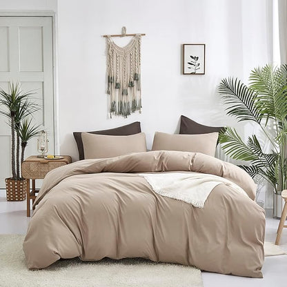 KAREVER Taupe Comforter Queen Khaki Bedding Set Women Soft Dark Champagne Bedding Set Men Breathable Cream Coffee Comforter Set Queen