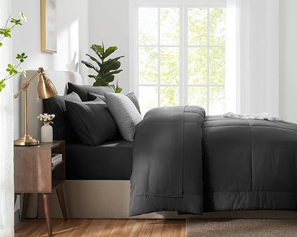 CozyLux Queen Comforter Set Dark Grey, 7 Pieces Bed in a Bag, Dark Gray Comforter Queen Size, All Season Bedding Sets with Stitch Quilted Comforter, Flat Sheet, Fitted Sheet, Pillowcases