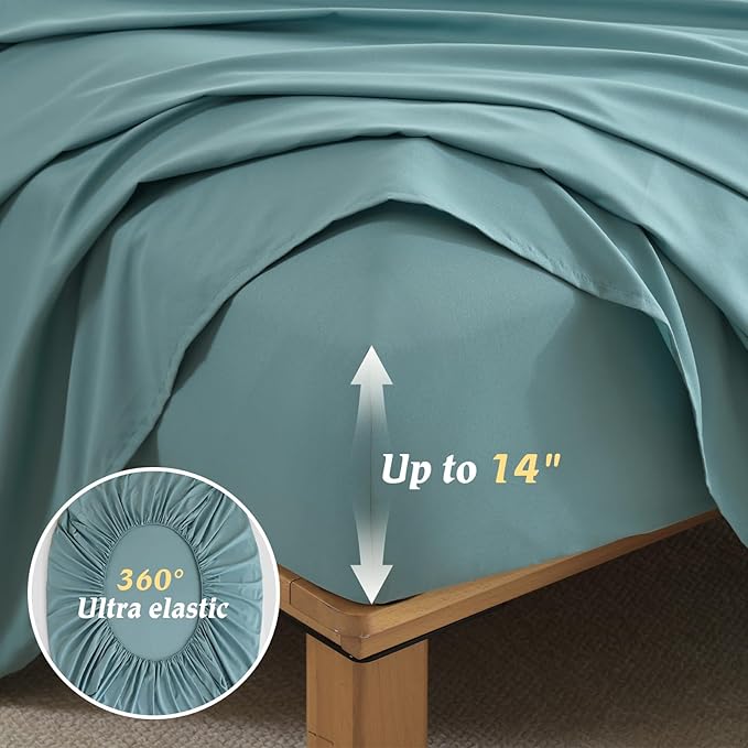 Luxudecor Queen Comforter Set 7 Pieces Bedding Sets,Teal Blue Floral Comforter and Sheet Set,Soft Microfiber Bed in a Bag for All Seasons (Teal Blue,90"x90")