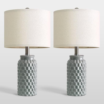20.5" Ceramic Table Lamps Set of 2, Modern Farmhouse Boho Bedside Lamps for Bedroom, Nightstand Lamps for Living Room End Tables, Small Desk Lamps, Grey