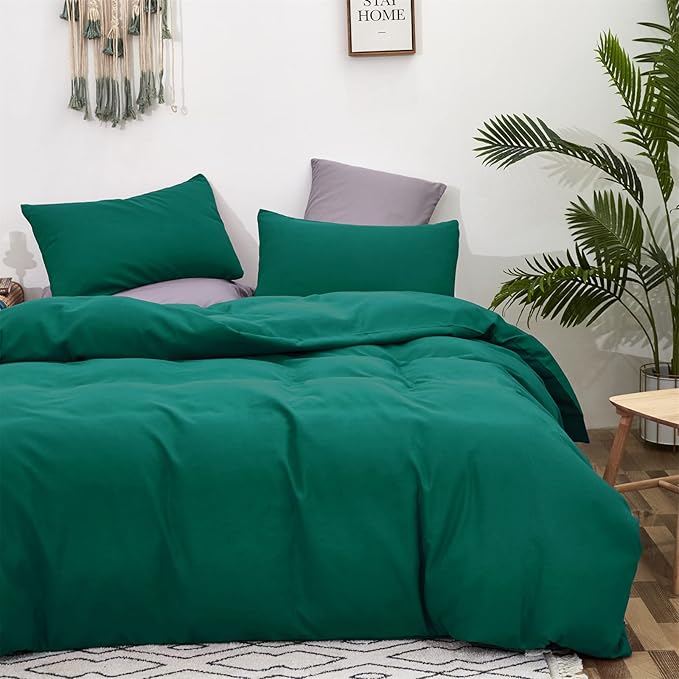 KAREVER Green Comforter Set Queen Dark Color Bedding Set Soft Lightweight Men Women Durable Queen Blanket Breathable Comforter Set Solid Green Bed Comforter