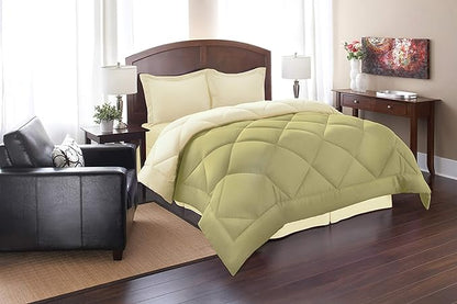 Elegant Comfort All Season Goose Down Alternative Reversible 3-Piece Comforter Set- Available in and Colors, King/Cal King, Sage/Cream