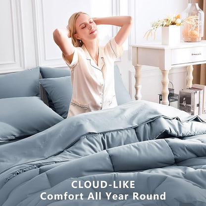 CozyLux Twin Comforter Set with Sheets Grayish Blue, 5 Pieces Bed in a Bag, Dusty Blue Comforter Twin Size, All Season Bedding Set with Stitch Quilted Comforter, Flat Sheet, Fitted Sheet, Pillowcases