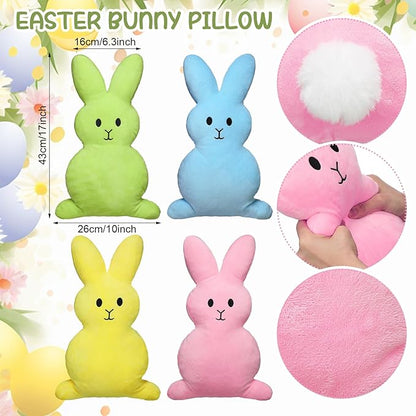 4 Pcs 17 Inches Colorful Easter Pillows Bunny Rabbit Throw Pillows Soft Rabbit Plush Hugging Pillow Cute Bunny Stuffed Cushion Gift for Easter Sofa Couch Living Room Bedroom Home Office Decor