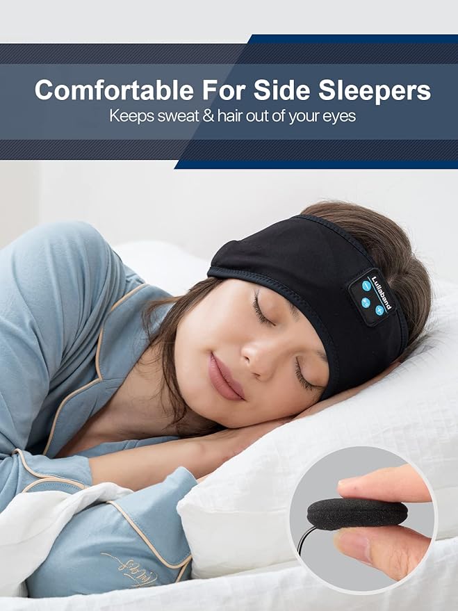 Lullaband Bluetooth Headband, Sleep Headphones for Side Sleepers, Sleeping Headphones Comfortable Headband with Thin Speaker Microphone Handsfree Gift
