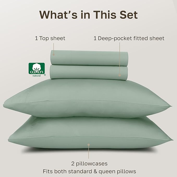 California Design Den 100% Egyptian Cotton Sheets Queen Size Set - Certified Authentic Luxury Deep Pocket Queen Sheets, Soft Sateen, Durable and Breathable Bedding Set for Hot Sleepers - Mint Green