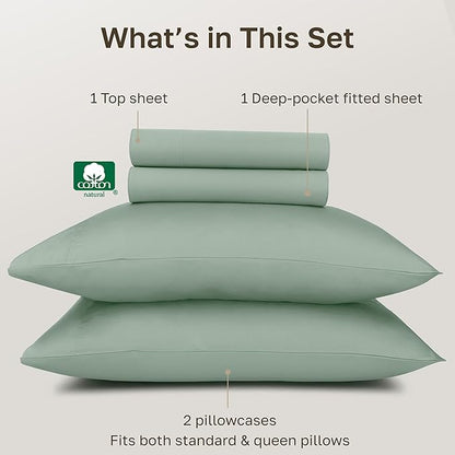 California Design Den 100% Egyptian Cotton Sheets Queen Size Set - Certified Authentic Luxury Deep Pocket Queen Sheets, Soft Sateen, Durable and Breathable Bedding Set for Hot Sleepers - Mint Green