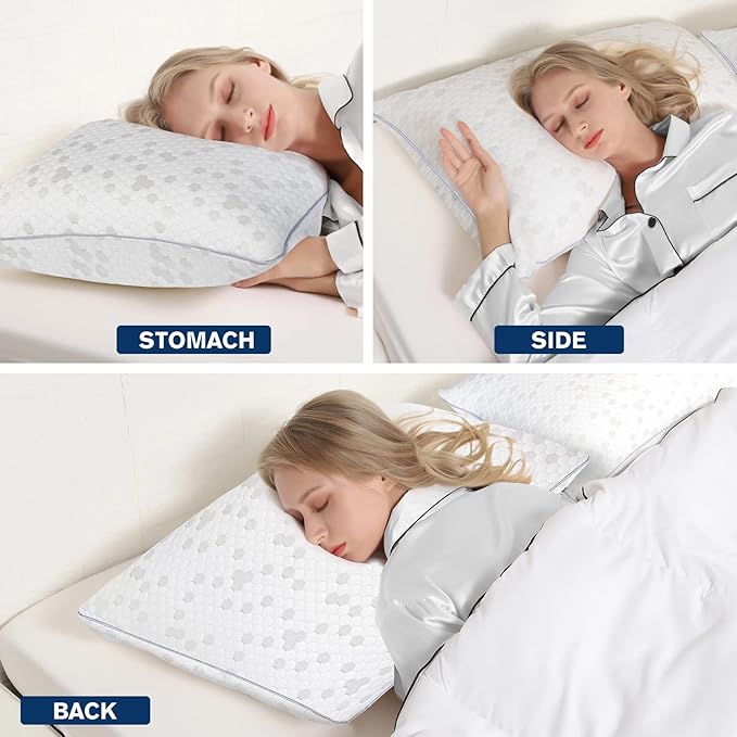 HIMOON Shredded Memory Foam Pillows, Medium Firm Queen Size Pillows 2 Pack,Couples Bed Pillows for Side Back Stomach Sleepers Set of 2