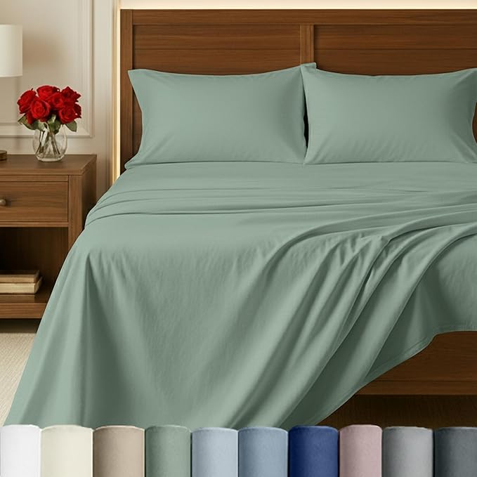California Design Den 100% Egyptian Cotton Sheets Set - California King Sheets, Certified Authentic Luxury, Deep Pockets, Soft Sateen, Durable and Breathable Bedding Set for Hot Sleepers - Mint Green
