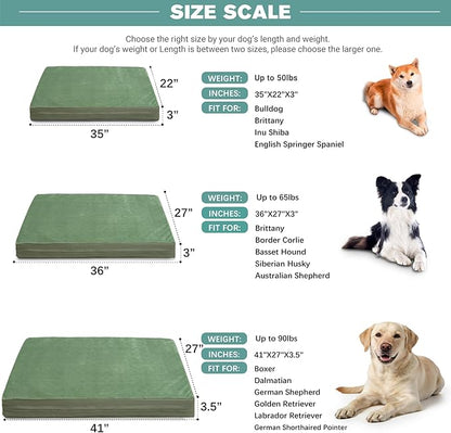 Outdoor Dog Beds Waterproof Washable, XXL Crate Pad 48 inch Extra Large Sized Leather Foam Pet Bed with Removable Cover Reversible, Jumbo Anti-Slip Kennel Pad, 47"x29", Green