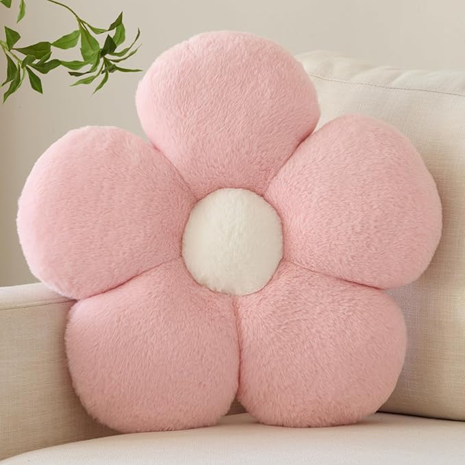 Zlgkjk Flower Pillow, Decorative Throw Pillows with Soft Plush for Couch Bed, Cute Daisy Pillow Cushion Home Decor Floral Throw Pillow (Pink, 14.9 Inches)