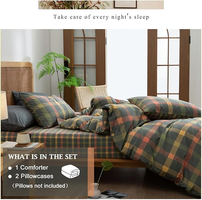 VM VOUGEMARKET Gingham Comforter Set Full Multi-Color Plaid Grid Comforter with 2 Pillowcases Modern Simple Style Bedding Set for All Seasons-80 x90