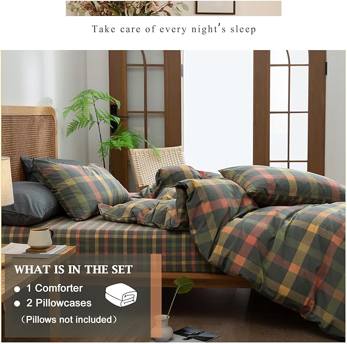 VM VOUGEMARKET Plaid Comforter Set King Multi-Color Gingham Comforter with 2 Pillow Shams Modern Cozy Bedding Set for Men Women-104 x90