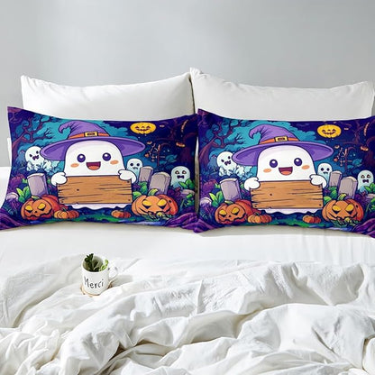 Erosebridal Kids Halloween Comforter Set Twin, Cute Ghost Bedding Set Spooky Halloween Decor Comforter for Boys Girls Teens Youth Adults Bedroom, Pumpkin Lantern Cartoon Graveyard Gothic Quilt