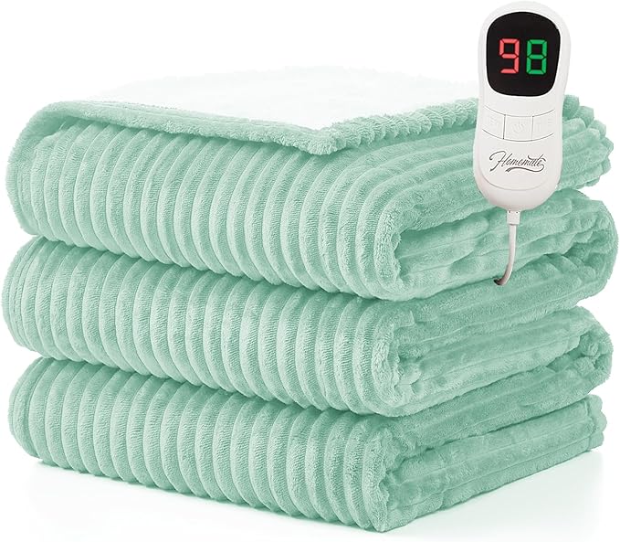 Homemate Heated Blanket Electric Throw - 50"x60" Heating Blanket Throw 1/2/4/6/8 Hours Auto-Off 10 Heat Levels Over-Heat Protection Soft Flannel Sherpa ETL Certification