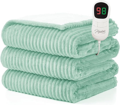 Homemate Heated Blanket Electric Throw - 50"x60" Heating Blanket Throw 1/2/4/6/8 Hours Auto-Off 10 Heat Levels Over-Heat Protection Soft Flannel Sherpa ETL Certification