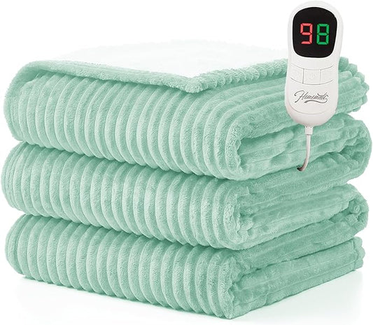 Homemate Heated Blanket Electric Throw - 50"x60" Heating Blanket Throw 1/2/4/6/8 Hours Auto-Off 10 Heat Levels Over-Heat Protection Soft Flannel Sherpa ETL Certification
