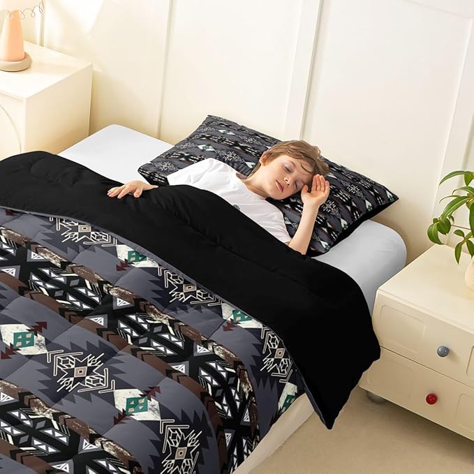 Erosebridal Southwestern Comforter Set Twin Bohemian Geometric Quilt,Ethnic Tribal Arrow Bedding Set Western Duvet Insert,Country Decor Western Room Decor for Bedroom Western Bedroom Decor Grey
