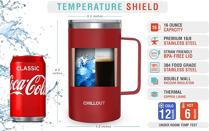 CHILLOUT LIFE Stainless Steel Vacuum Insulated Coffee Mug 20 oz (Set of 2) with Handle and Lid, Large Thermal Camping Coffee Mugs with Sliding Lid for Men & Women, Keeps Your Beverages Hot & Cold