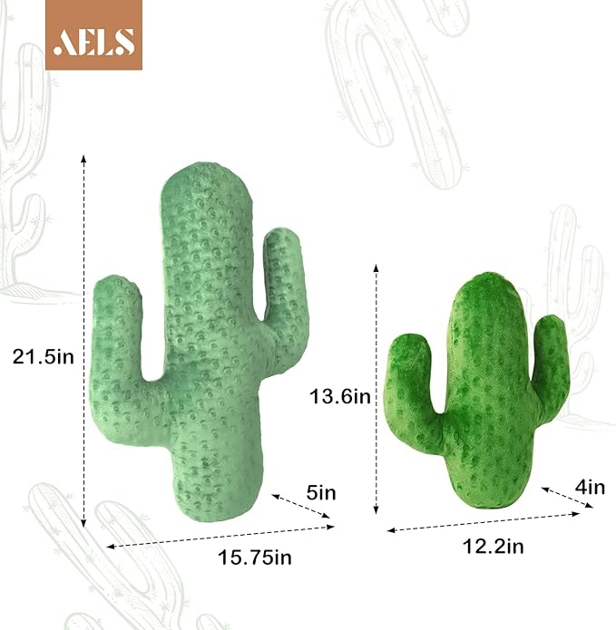 AELS Set of 2 Cactus Decorative Throw Pillows, 22"& 14" Cactus Plush Pillow Set, 3D Office Nap Pillow, Cute Succulent Throw Pillow for Nursery Bedroom Room Decor, Sage Green & Grass Green