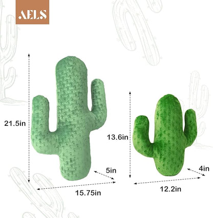 AELS Set of 2 Cactus Decorative Throw Pillows, 22"& 14" Cactus Plush Pillow Set, 3D Office Nap Pillow, Cute Succulent Throw Pillow for Nursery Bedroom Room Decor, Sage Green & Grass Green