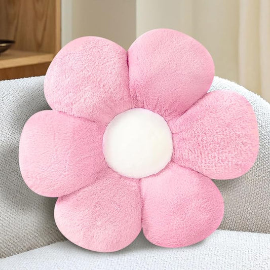 FIONOUT Pink Flower Pillow - Daisy Pillows Decorative Throw Pillows, 15.7In Cute Flower Shaped Pillow for Bed & Classroom, Flower Throw Pillow Floor Cushions for Home Sofa Chair Couch Decor
