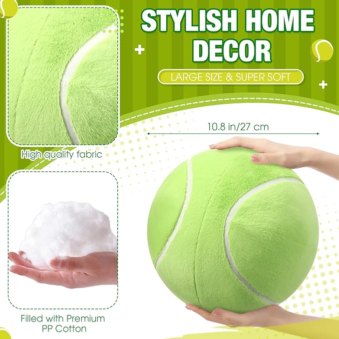 Yousoontic Tennis Ball Plush 10.8 Inch Nordic Round Tennis Sports Pillow Fluffy Tennisball Throw Pillow Stuffed Plushies Sport Theme Gifts for Couch Sofa Bedroom Bed Decorations