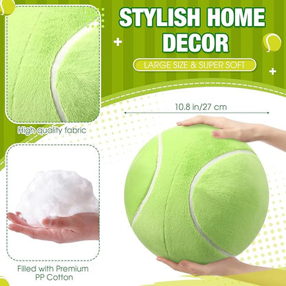 Yousoontic Tennis Ball Plush 10.8 Inch Nordic Round Tennis Sports Pillow Fluffy Tennisball Throw Pillow Stuffed Plushies Sport Theme Gifts for Couch Sofa Bedroom Bed Decorations