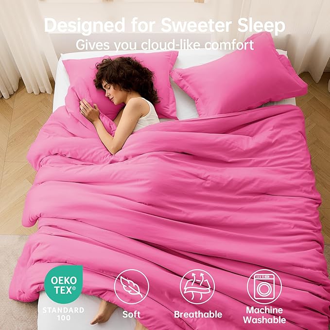 MUXHOMO Full Comforter Sets, All Season Ultra Soft Down Alternative Bedding - 3 Piece Lightweight Bed Set Includes 1 Comforter (82"x86") and 2 Pillow Shams (20"x26"), Hot Pink