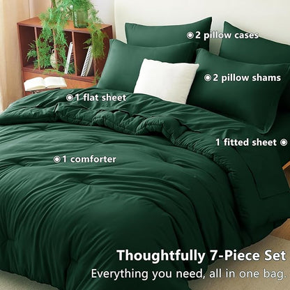 CozyLux King Comforter Set Emerald Green, 7 Pieces Bed in a Bag Bedding Comforter Set with Sheets, All Season Boho 7PC Bed Sets with Comforter, Fitted Sheets, Flat Sheets, Pillow Shams and Pillowcases