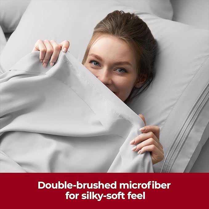 Mellanni Extra Deep Twin Sheets - 3 PC Iconic Collection Bedding - Hotel Luxury, Ultra Soft, Cooling Bed Sheets - Wrinkle, Fade, Stain Resistant (Twin, Light Gray)