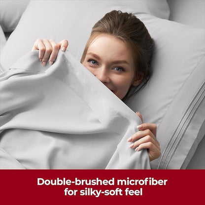 Mellanni Extra Deep Twin Sheets - 3 PC Iconic Collection Bedding - Hotel Luxury, Ultra Soft, Cooling Bed Sheets - Wrinkle, Fade, Stain Resistant (Twin, Light Gray)